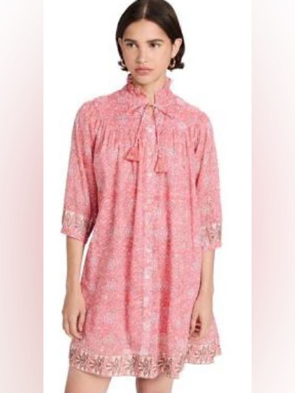 Pink Floral Tie-Neck Shift Dress